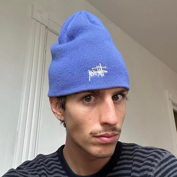 Perfect Blue Purple Stussy Basic Logo Beanie Skullcap Hat - Picture 7 of 7